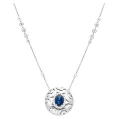 Crivelli Ricami Luci Diamond & Sapphire Pendant Necklace 18K White Gold