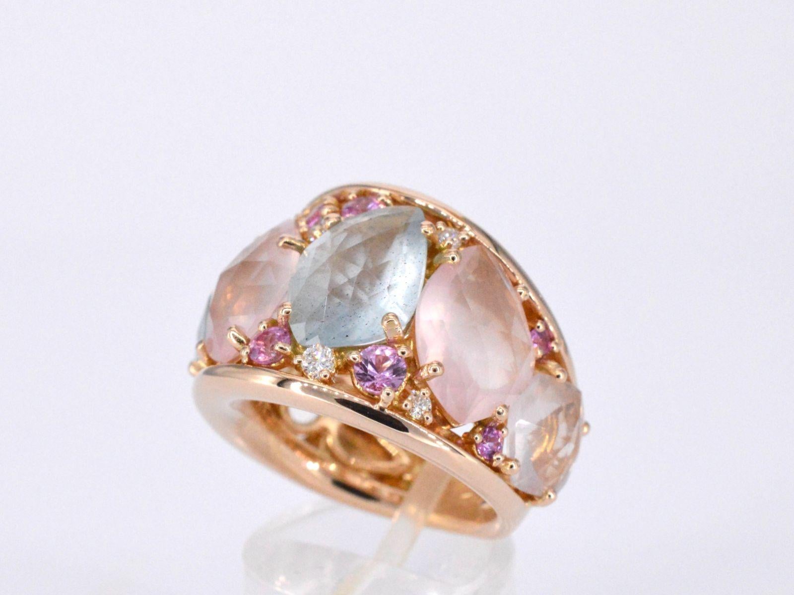 Contemporary Crivelli - Rose gold ring with baroque gemstones. For Sale