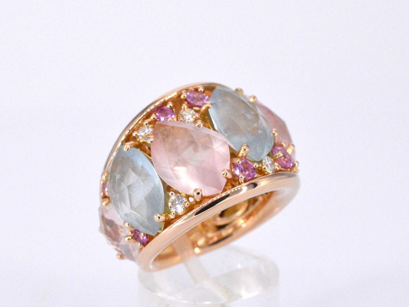 Brilliant Cut Crivelli - Rose gold ring with baroque gemstones. For Sale