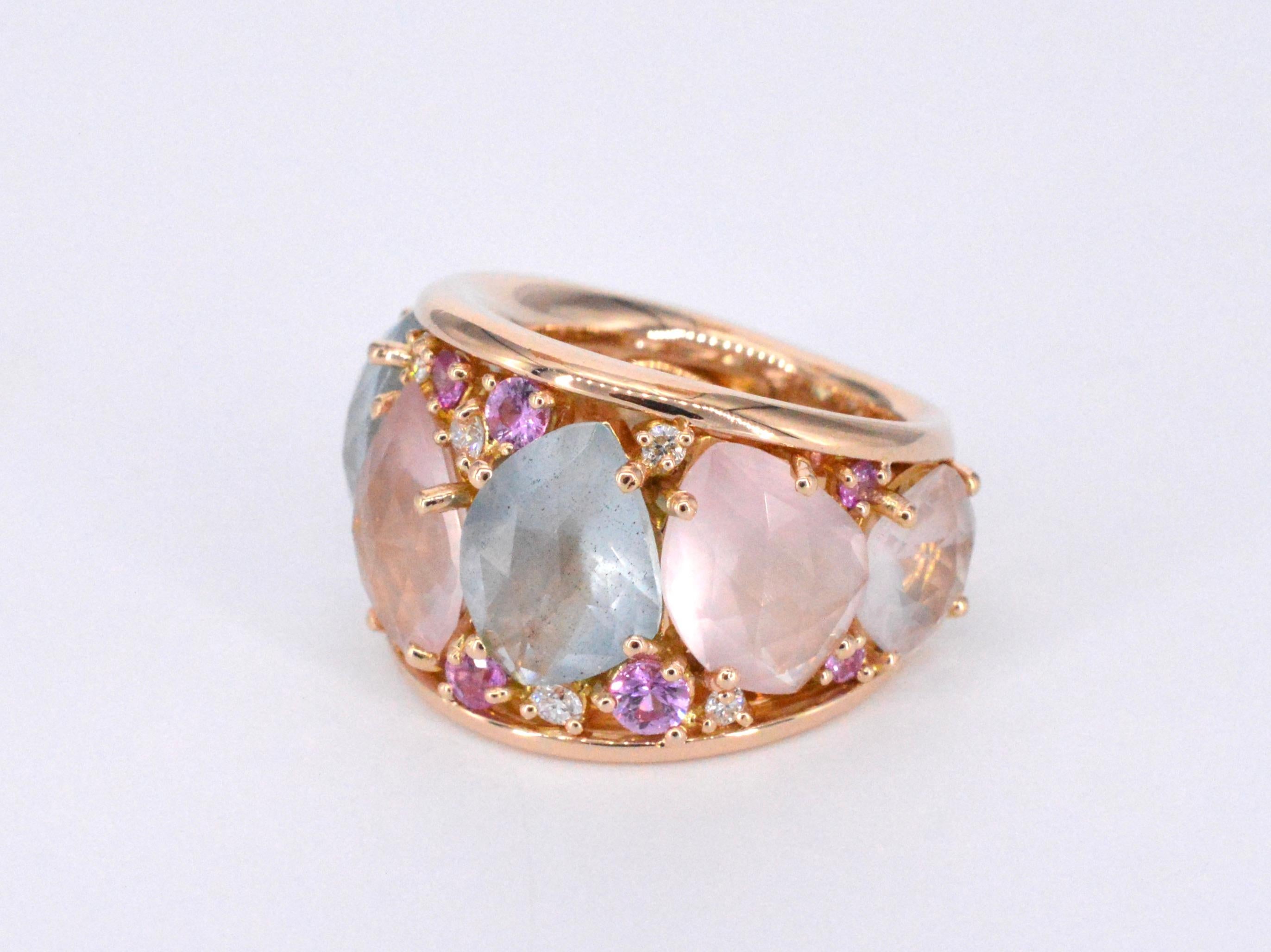 Crivelli - Rose gold ring with baroque gemstones. For Sale 1