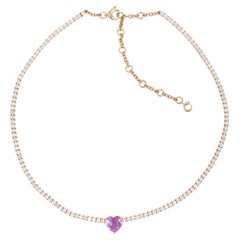 Crivelli Rose Gold Tennis 3.06 Ct Pink Sapphire Herz 5.65 Ct Diamanten Halskette