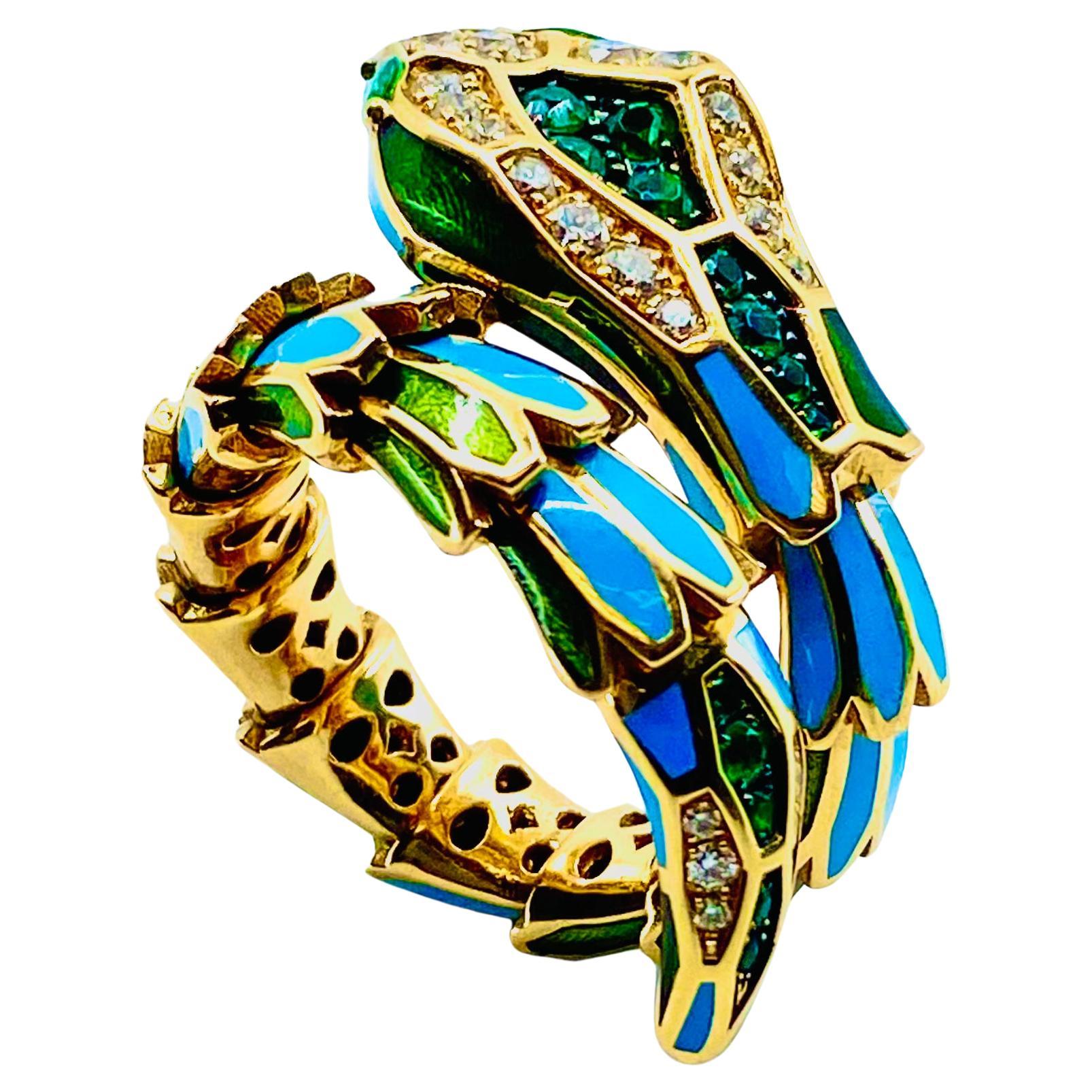 Crivelli Snake Ring 18k Gold Enamel Gemstones