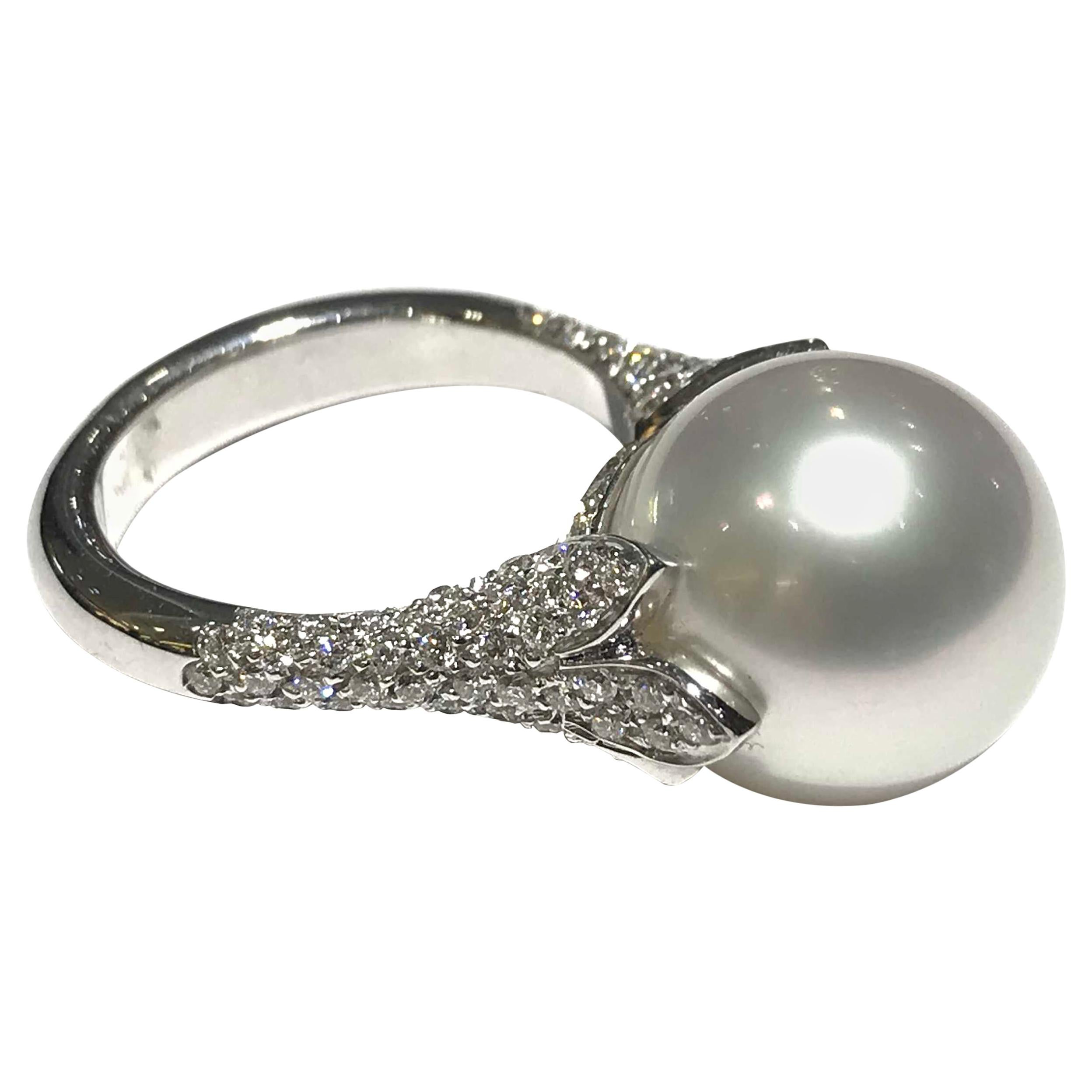 Crivelli South Sea Pearl with Diamond Setting in 18 Karat White Gold For Sale