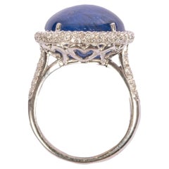 Crivelli White Gold 14.85 Carat Sapphire Cabochon, Diamonds Cocktail Ring