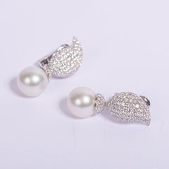 Crivelli White Gold 5.14 Carat Diamonds Pave, Pearl Earrings