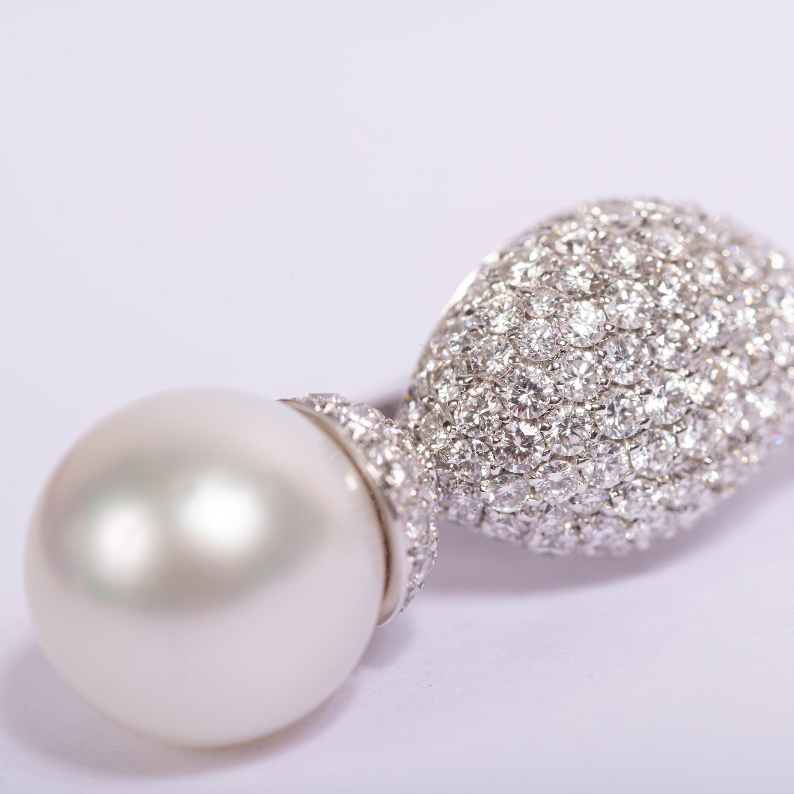 Crivelli Weißgold 5,14 Karat Diamanten Pavé-Ohrringe mit Perlen (Zeitgenössisch) im Angebot