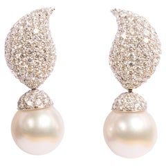 Crivelli White Gold 5.14 Carat Diamonds Pave, Pearl Earrings