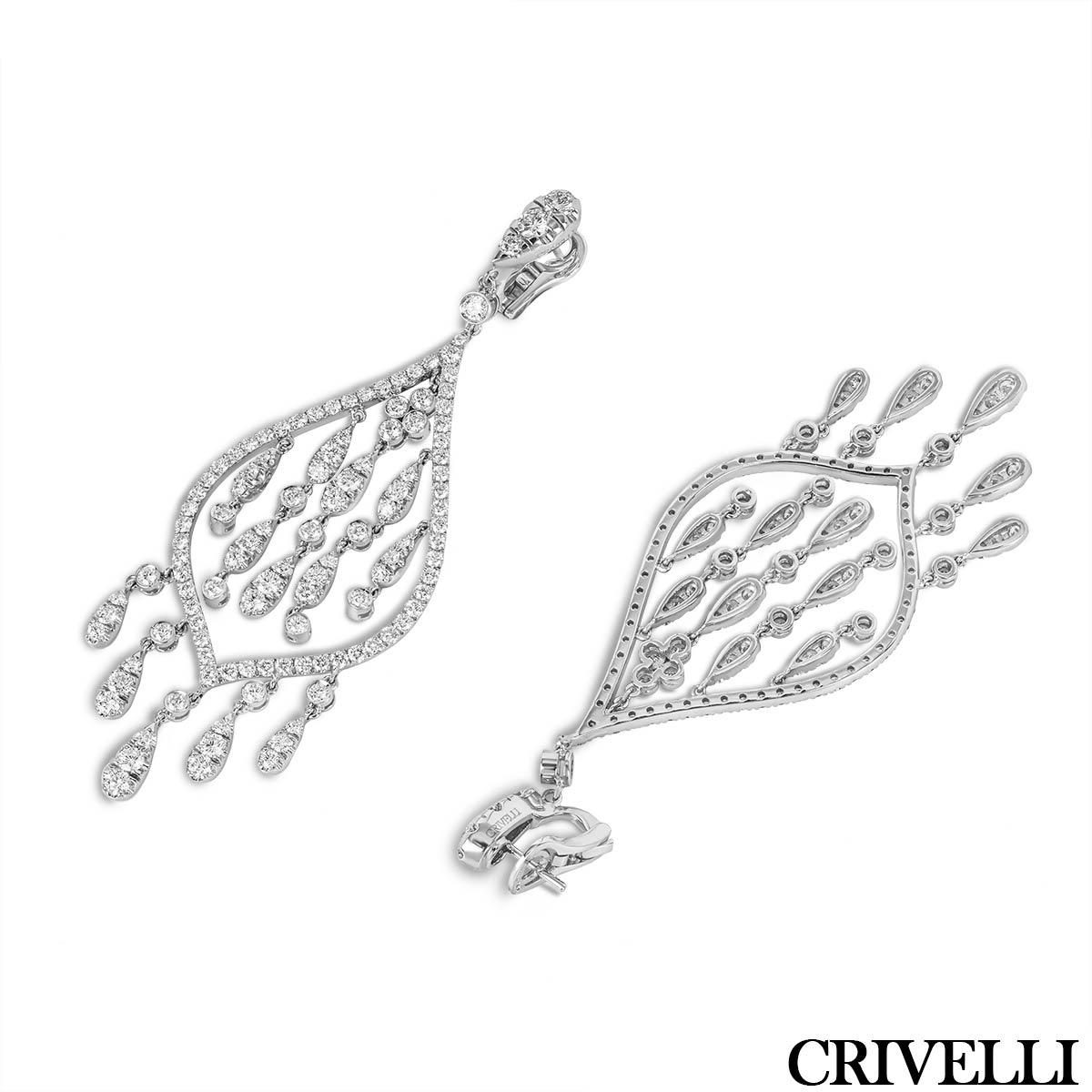 Taille ronde Boucles d'oreilles lustre Crivelli en or blanc et diamants 7,30 carats en vente