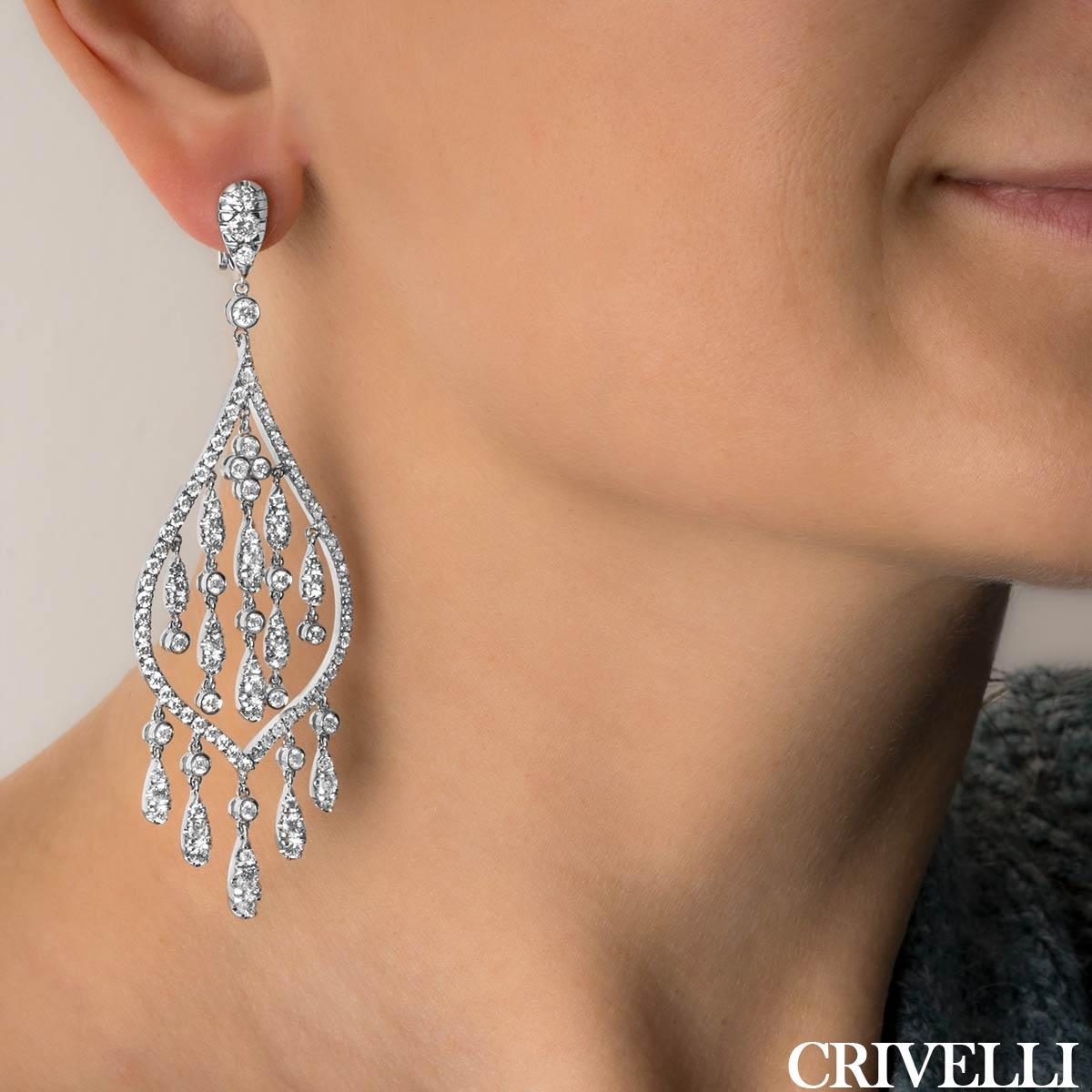Round Cut Crivelli White Gold Diamond Chandelier Earrings 7.30ct For Sale