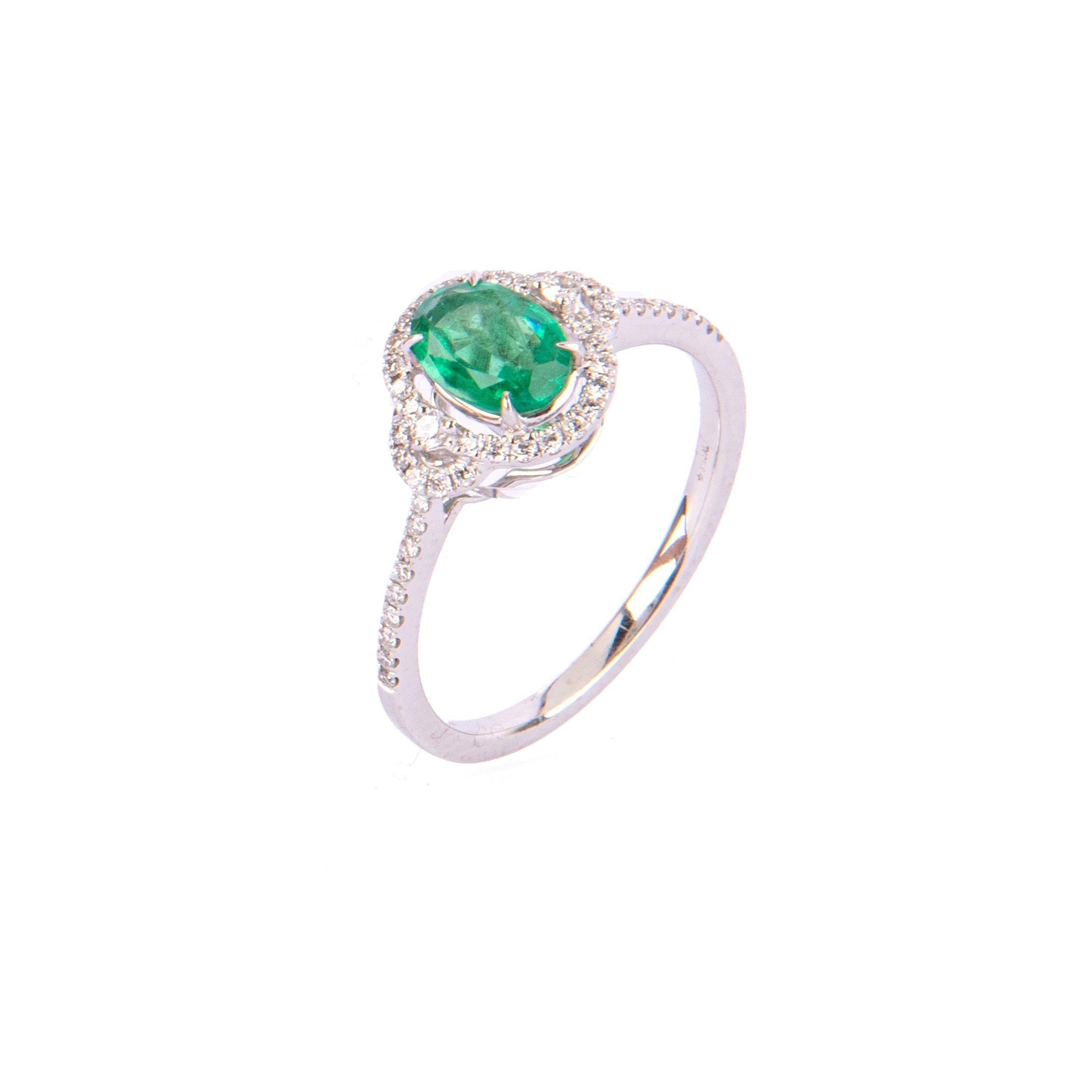 Modern Crivelli White Gold 18 kt, Emerald 0.68 carats and Diamonds Ring For Sale