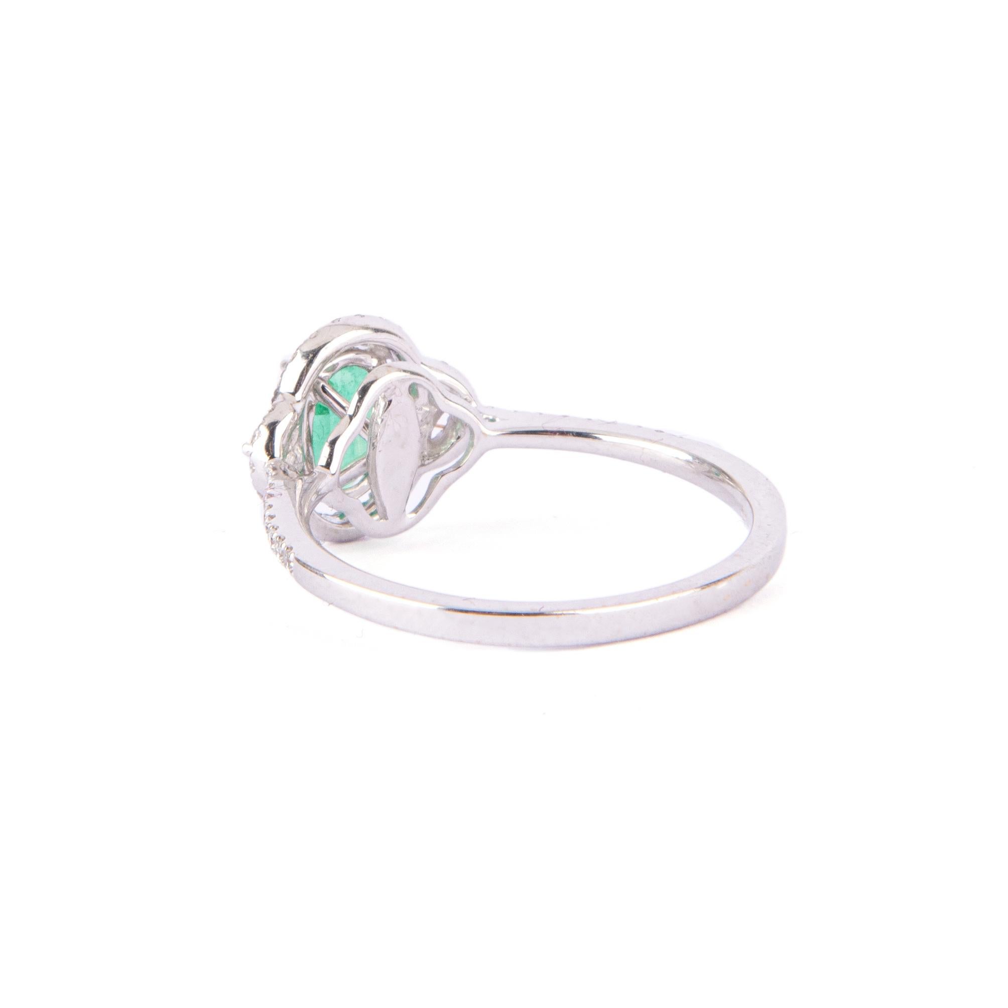 Oval Cut Crivelli White Gold 18 kt, Emerald 0.68 carats and Diamonds Ring For Sale