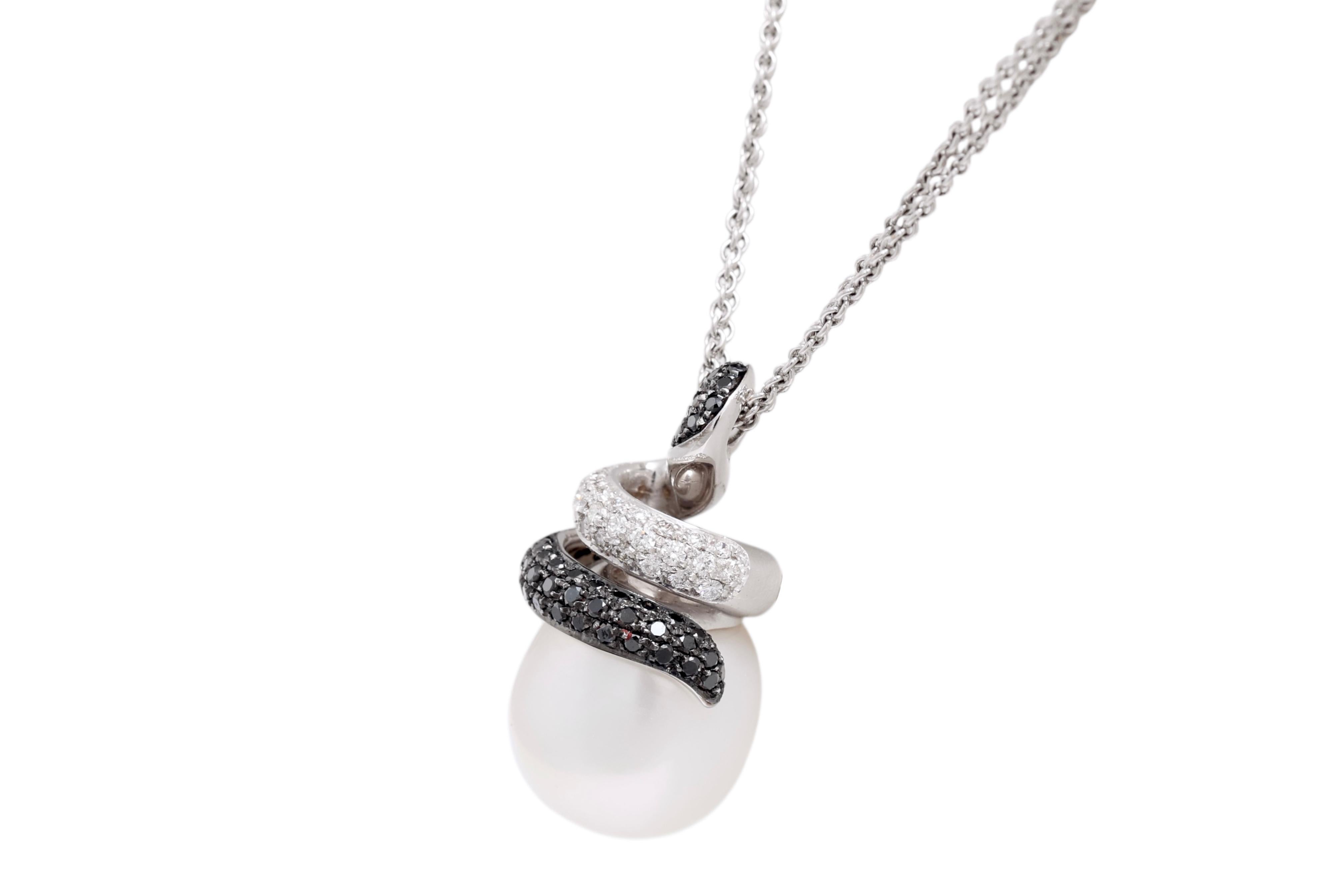 Modern Crivelli White Gold Pearl & Diamonds Pendant / Necklace For Sale