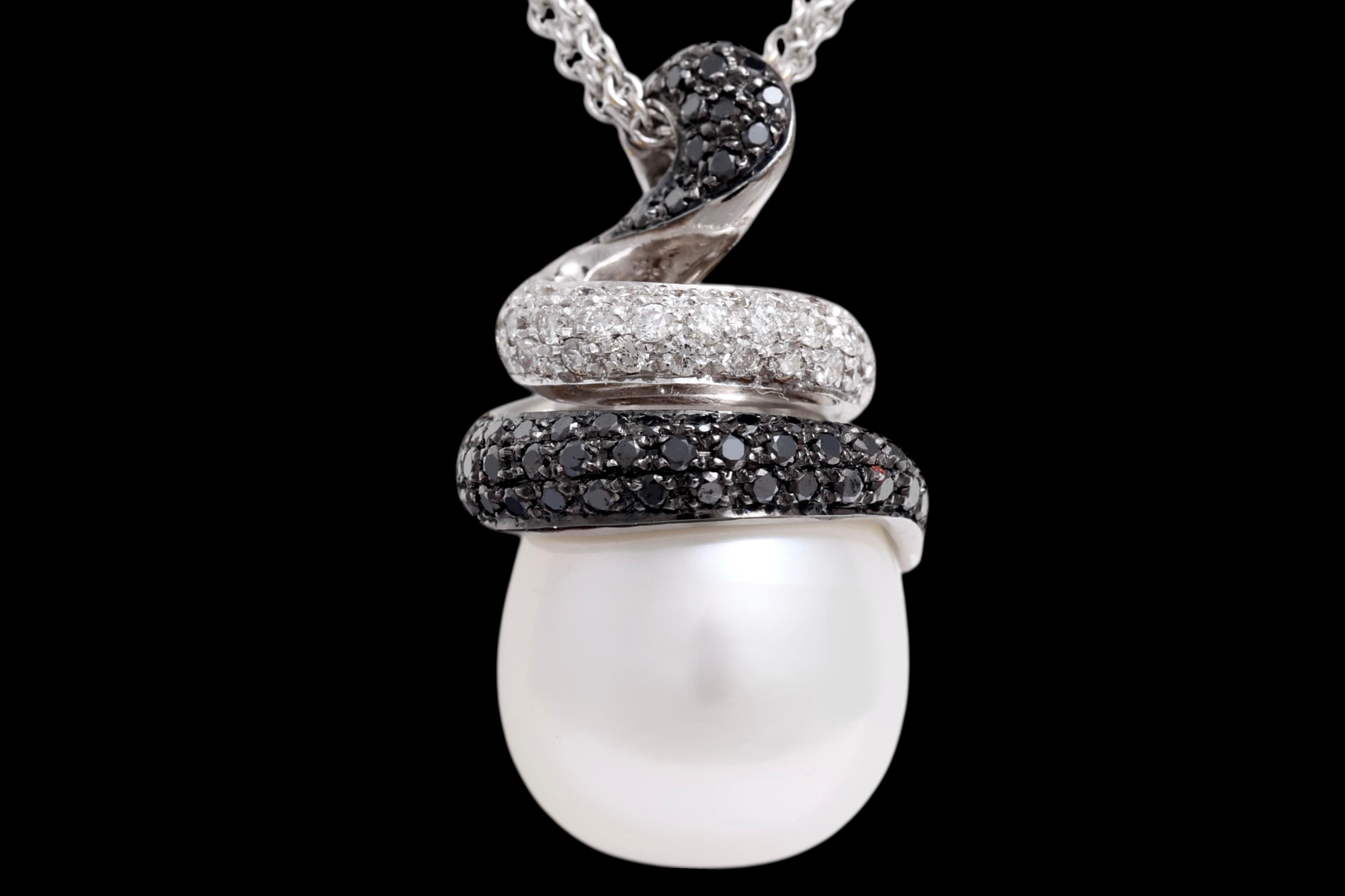 Men's Crivelli White Gold Pearl & Diamonds Pendant / Necklace For Sale
