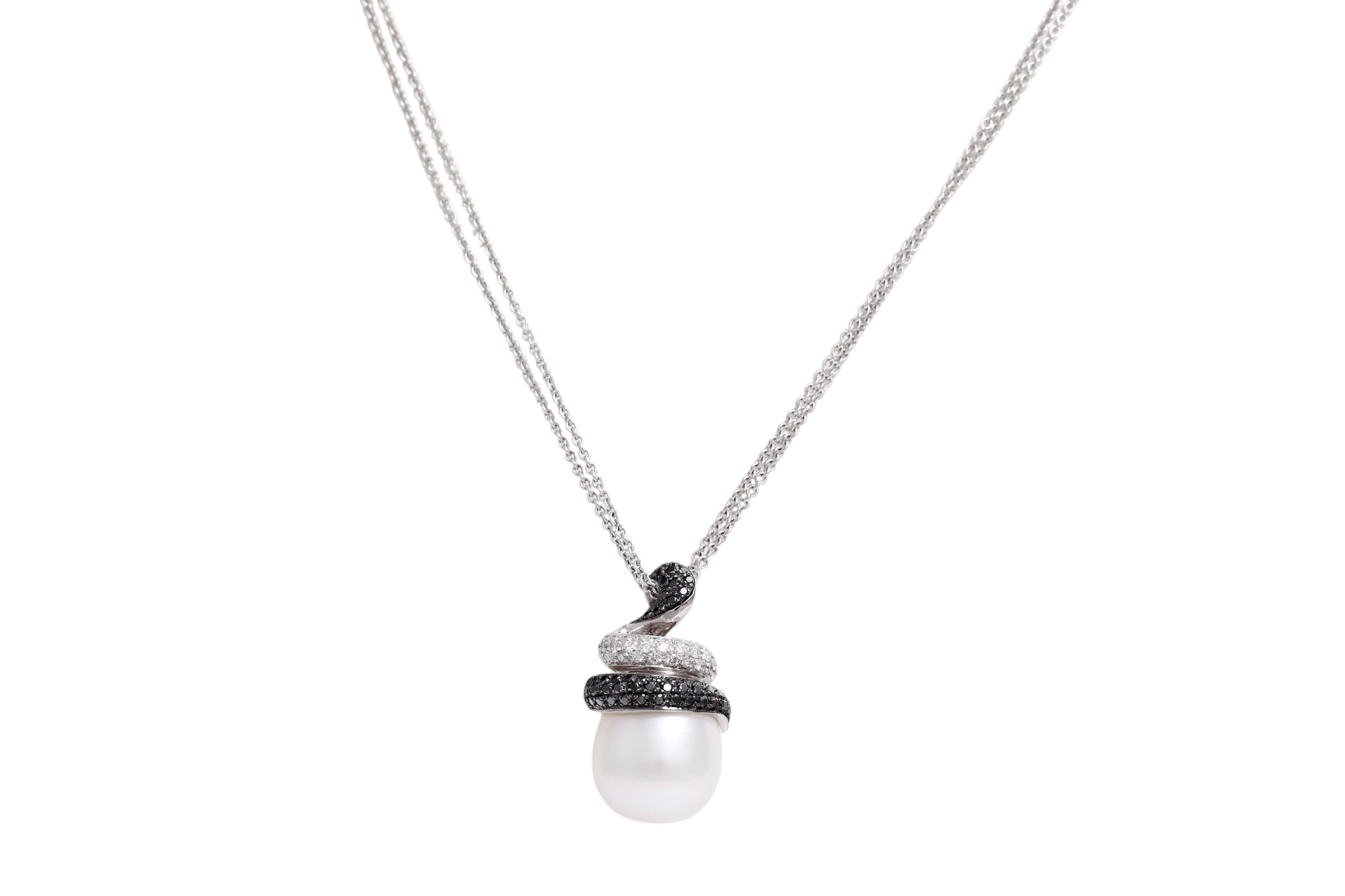 Crivelli White Gold Pearl & Diamonds Pendant / Necklace For Sale 1