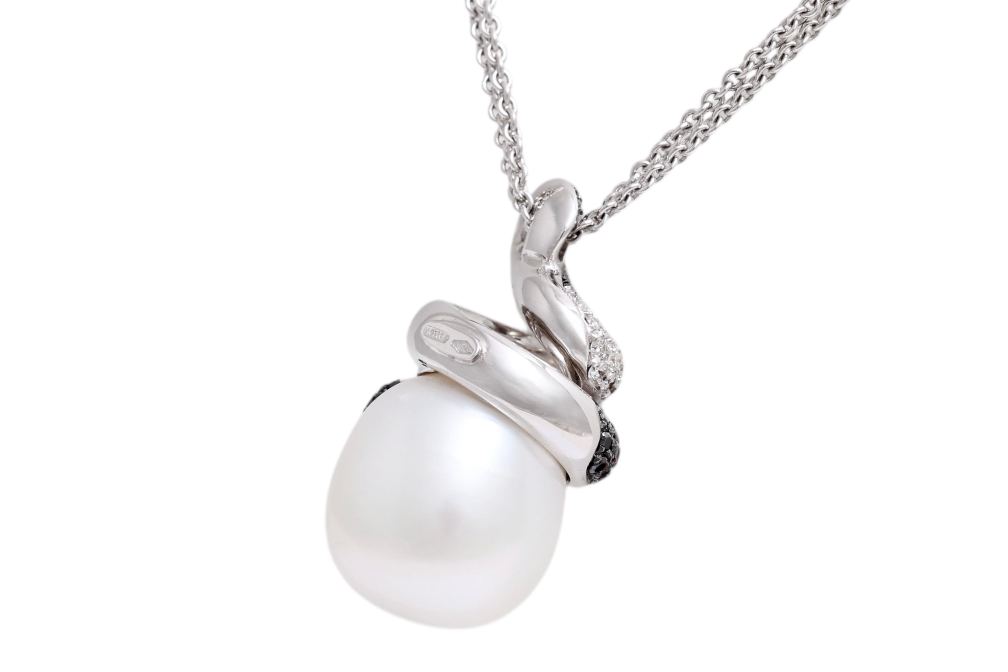 Crivelli White Gold Pearl & Diamonds Pendant / Necklace For Sale 2