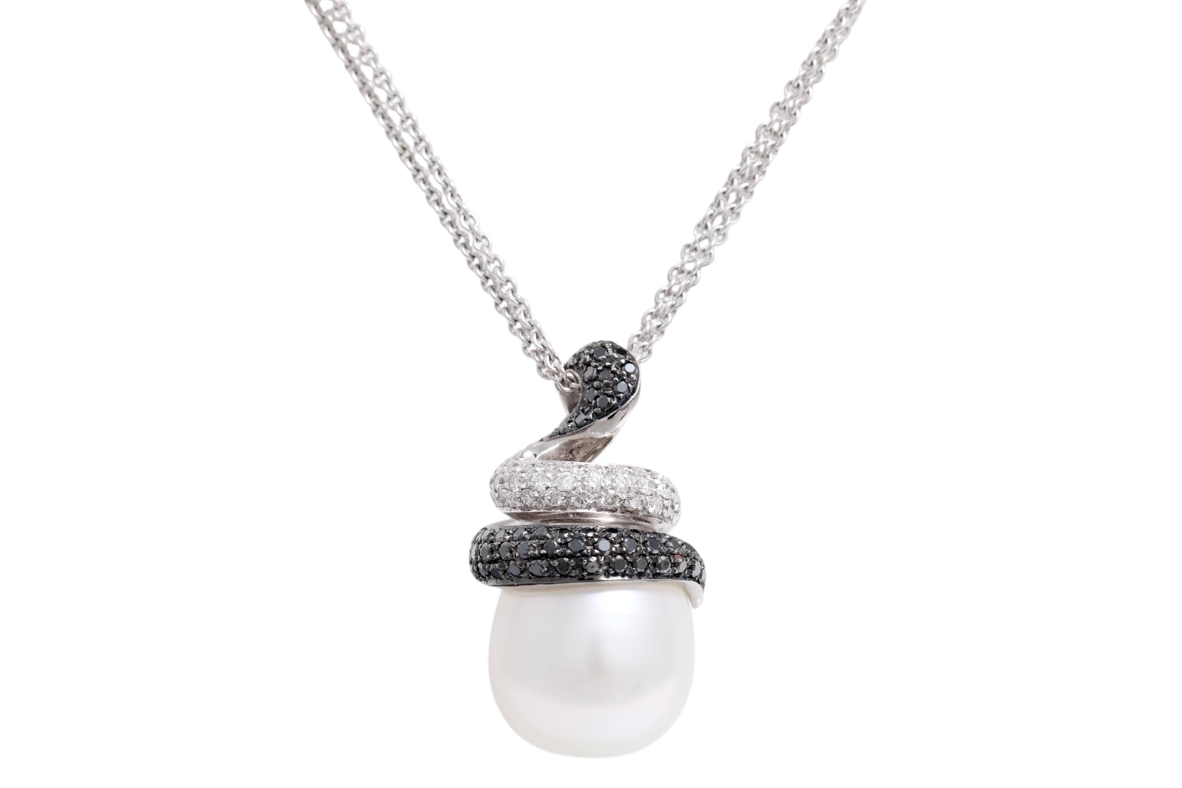 Crivelli White Gold Pearl & Diamonds Pendant / Necklace For Sale