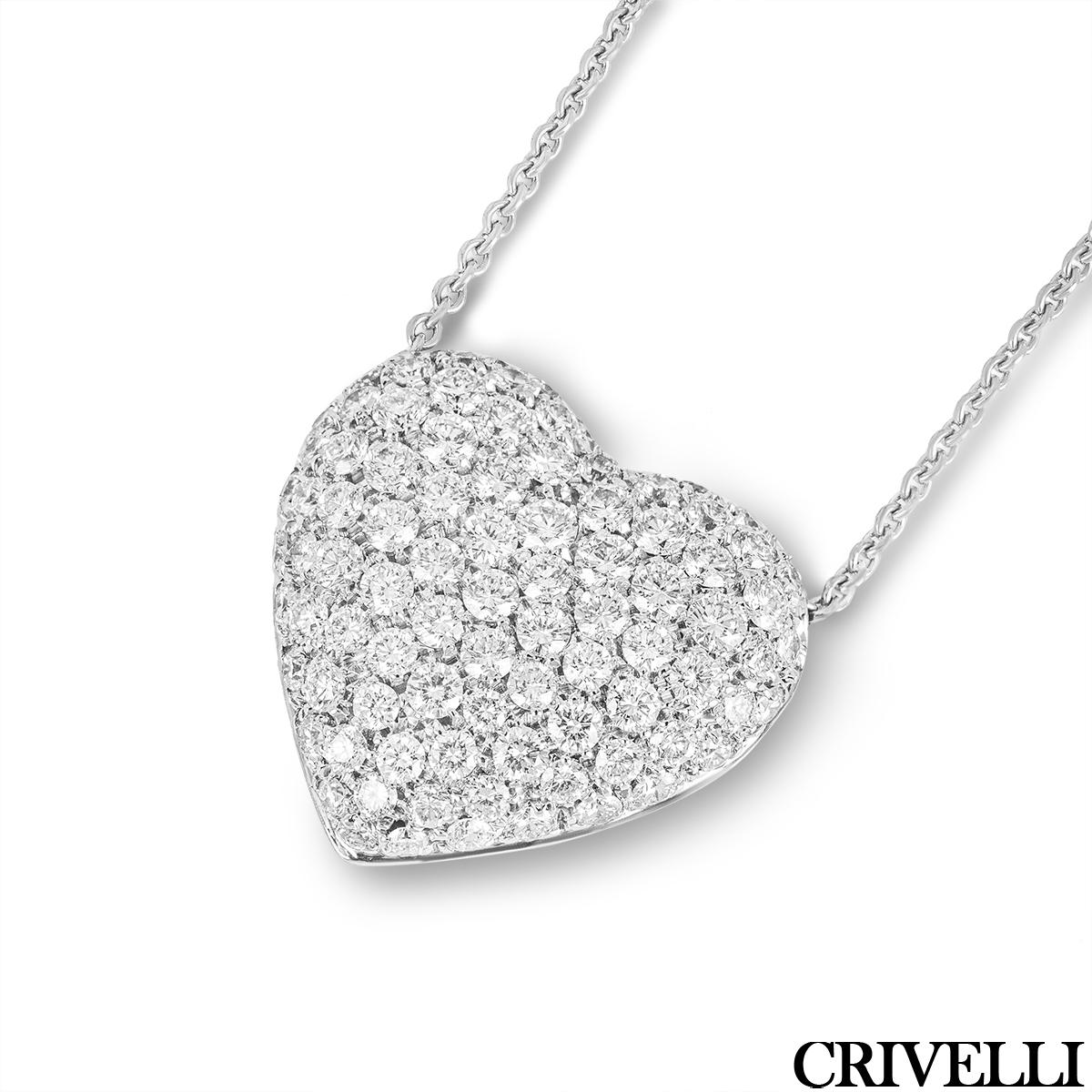 Round Cut Crivellli White Gold Diamond Heart Pendant 2.34ct