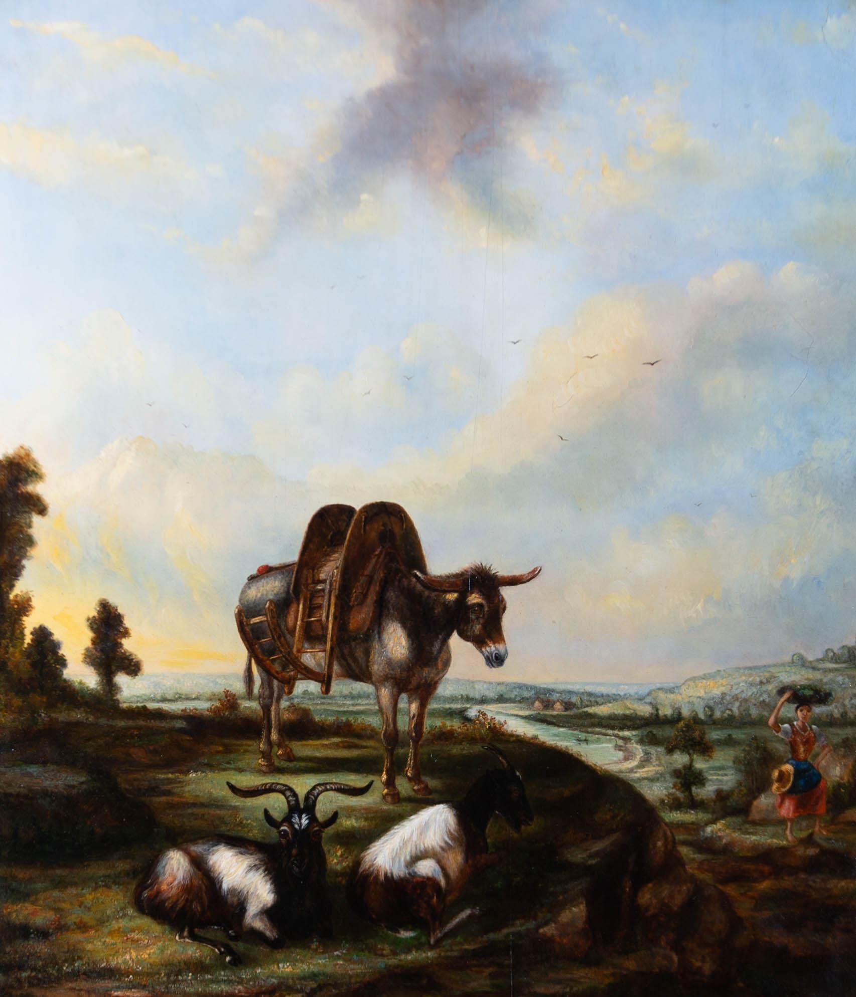 Peinture à l'huile de l'école néerlandaise Crivet de 1847, Donkey At Sundown en vente 1