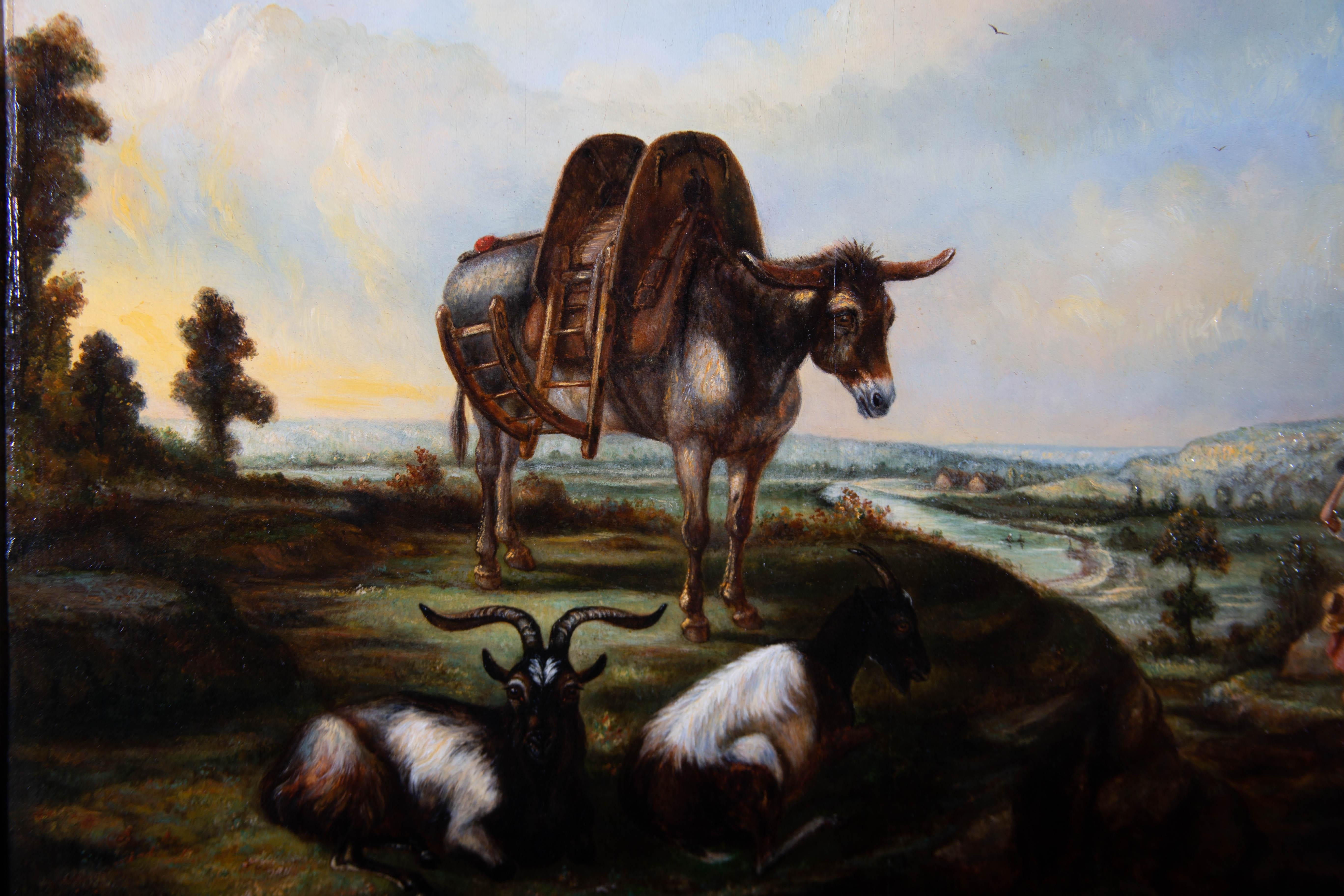 Peinture à l'huile de l'école néerlandaise Crivet de 1847, Donkey At Sundown en vente 4