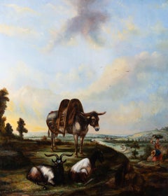 Crivet - 1847 Dutch School Oil, Donkey At Sundown
