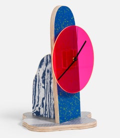 CRLL#124 / Table Desk Clock / Wood Screenprinted by Hand / Colorful