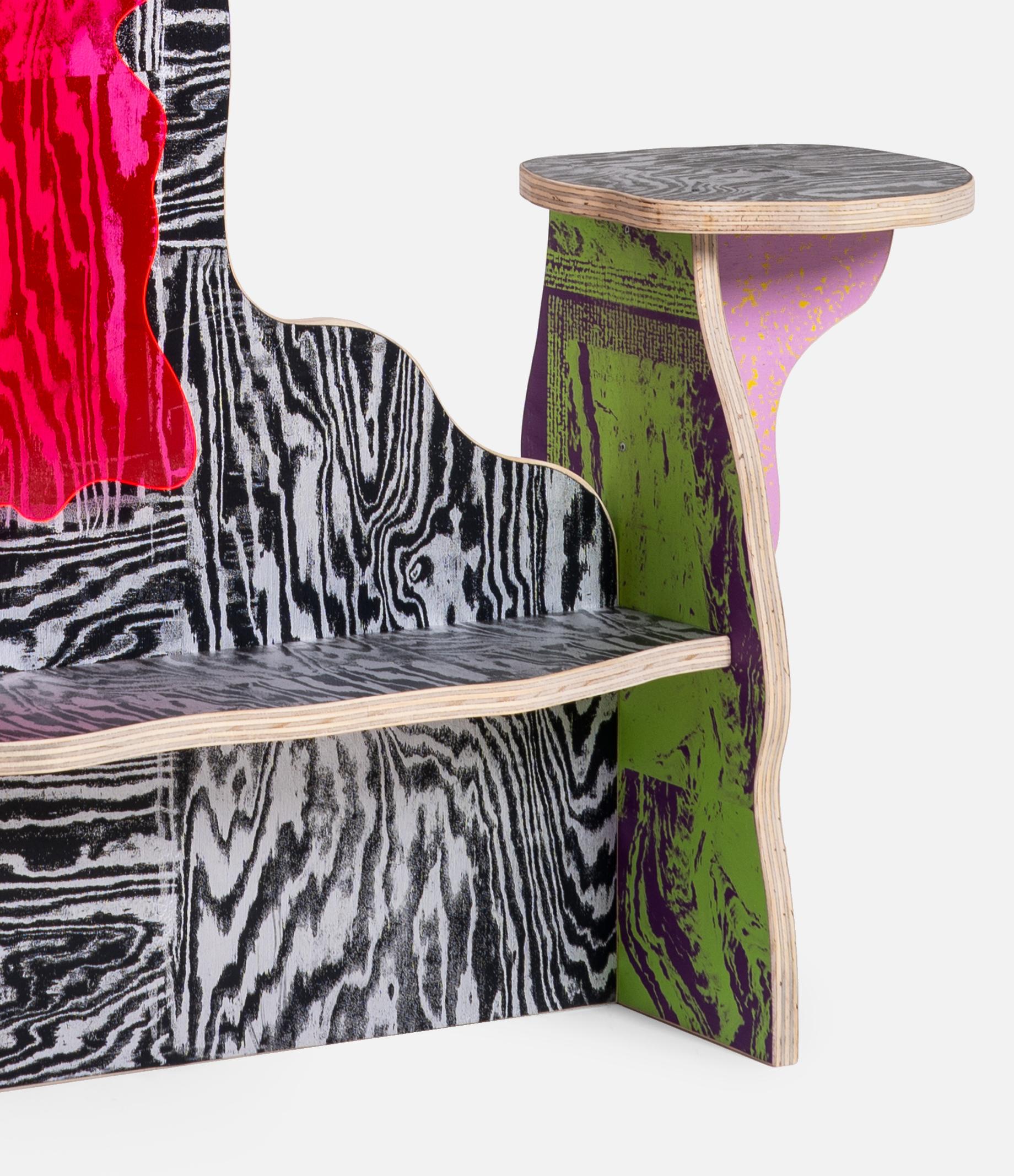 Post-Modern CRLL#125 / Small Library with Light / Colorful Wood Screenprinted by Hand For Sale