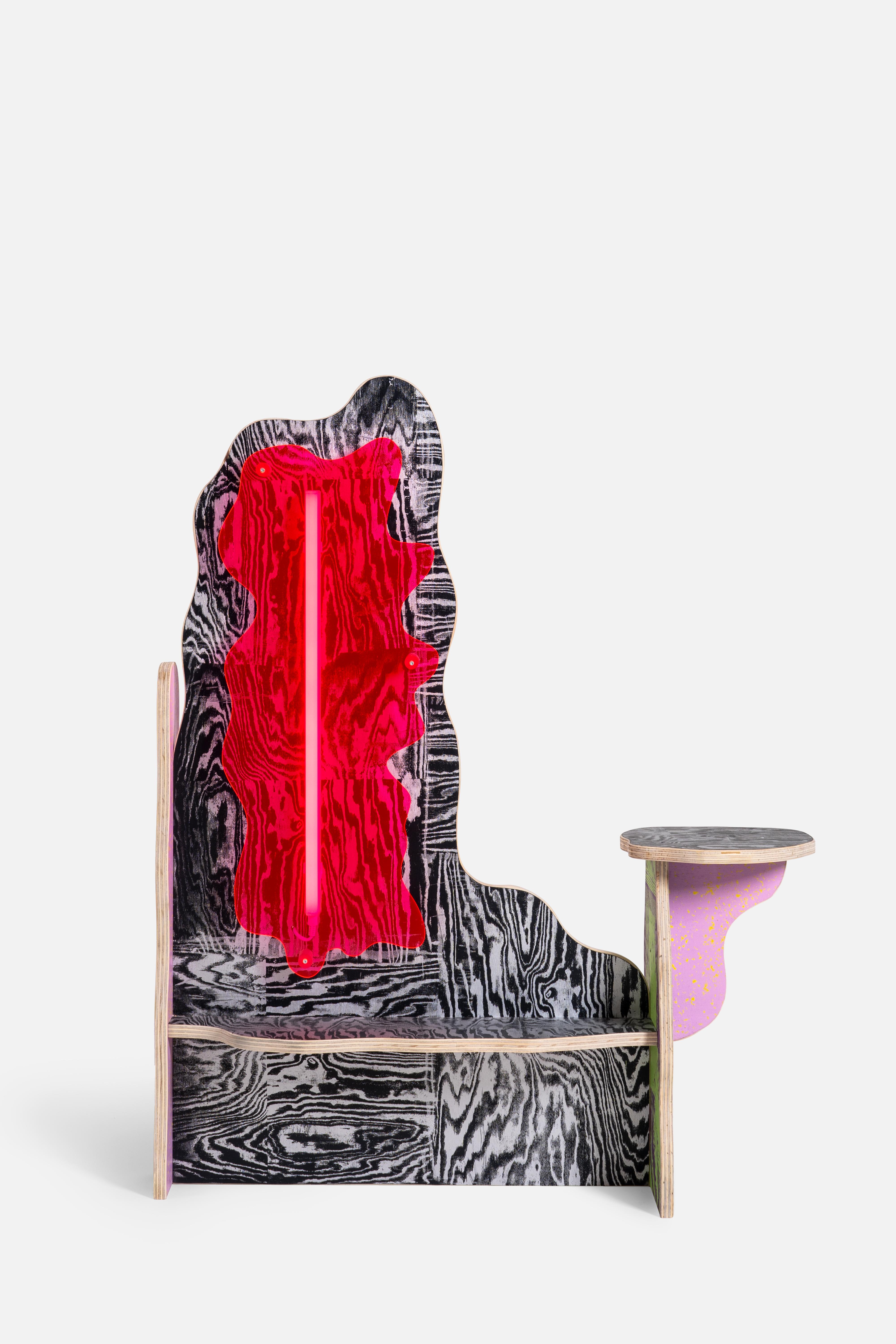 Hand-Crafted CRLL#125 / Small Library with Light / Colorful Wood Screenprinted by Hand For Sale