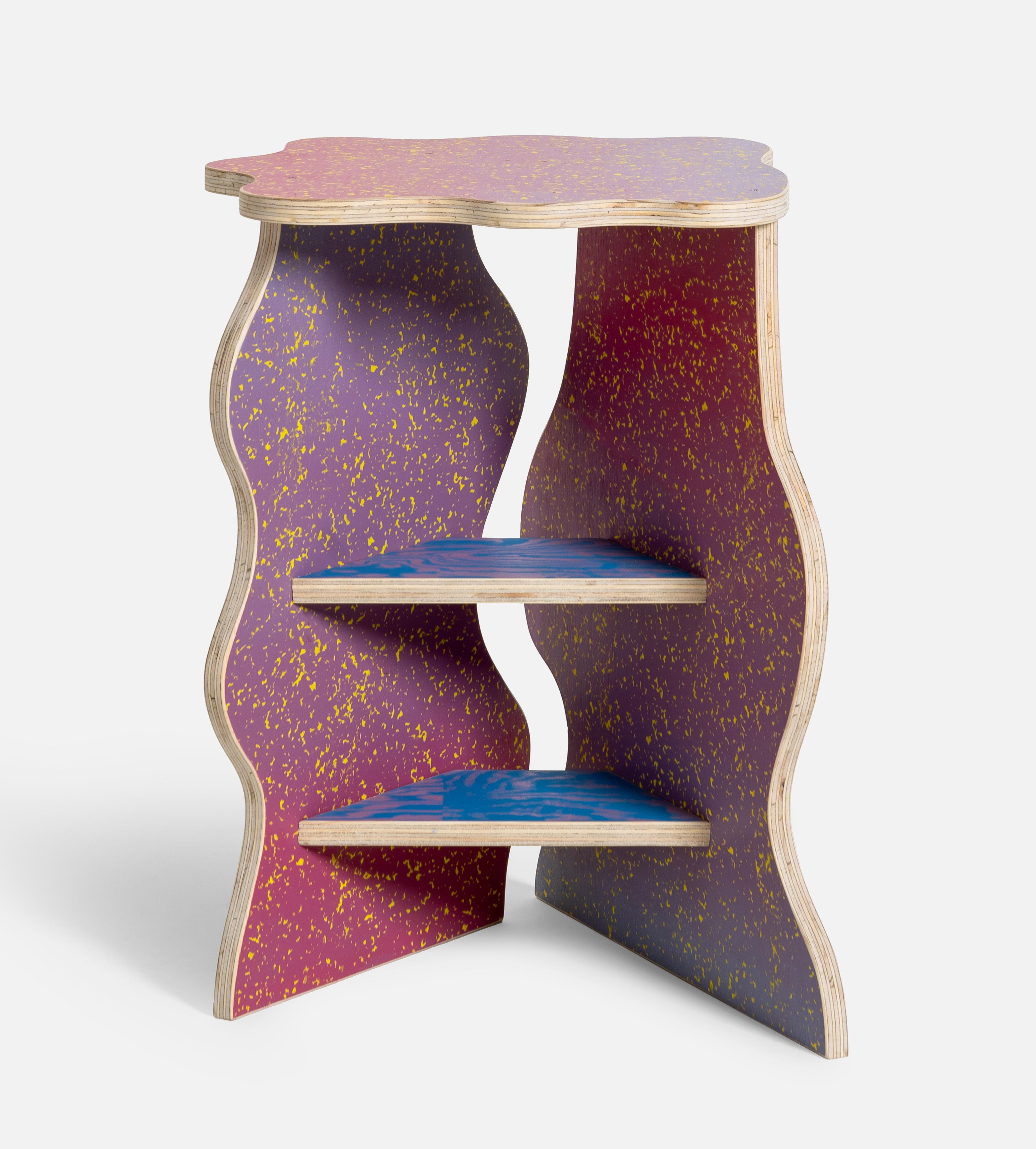 Post-Modern CRLL#126 / Coffee Table - Bookshelf / Colorful Wood Screenprinted by Hand For Sale