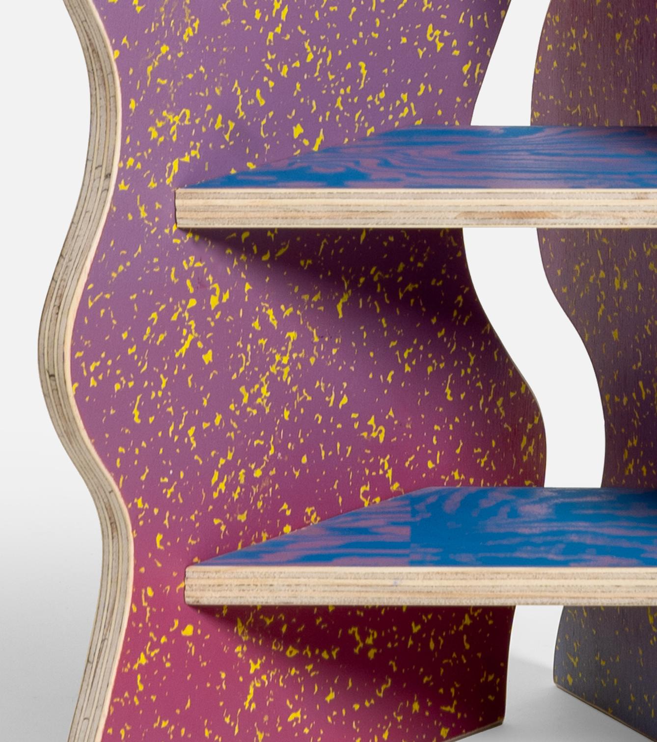 Italian CRLL#126 / Coffee Table - Bookshelf / Colorful Wood Screenprinted by Hand For Sale