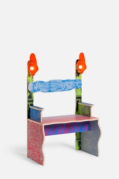 CRLL#128 / Library-Bench with Lights / Colorful Wood Screenprinted by Hand