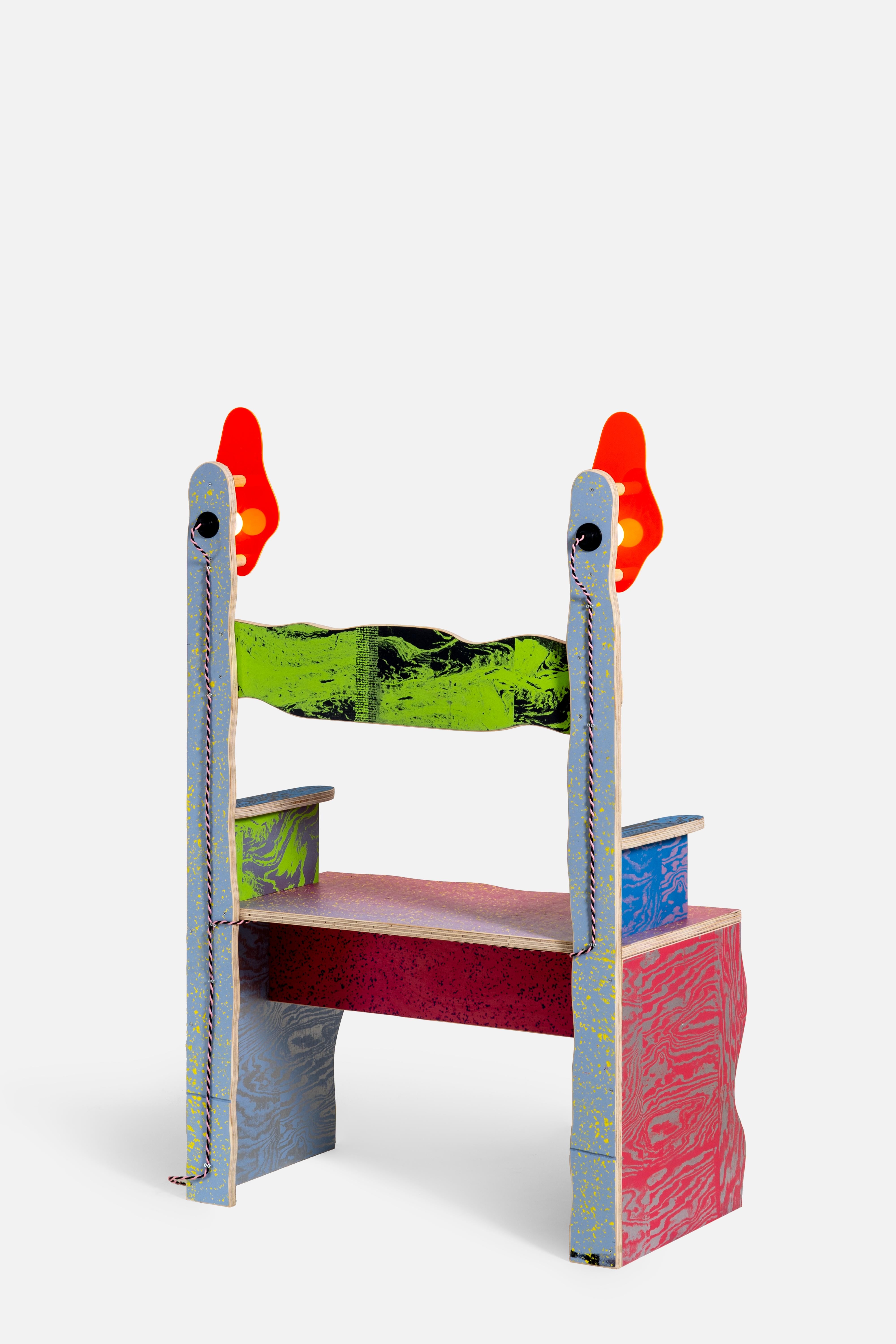 CRLL#128 / Library-Bench mit Lights / Buntes Holz im Handsiebdruck (Italienisch) im Angebot