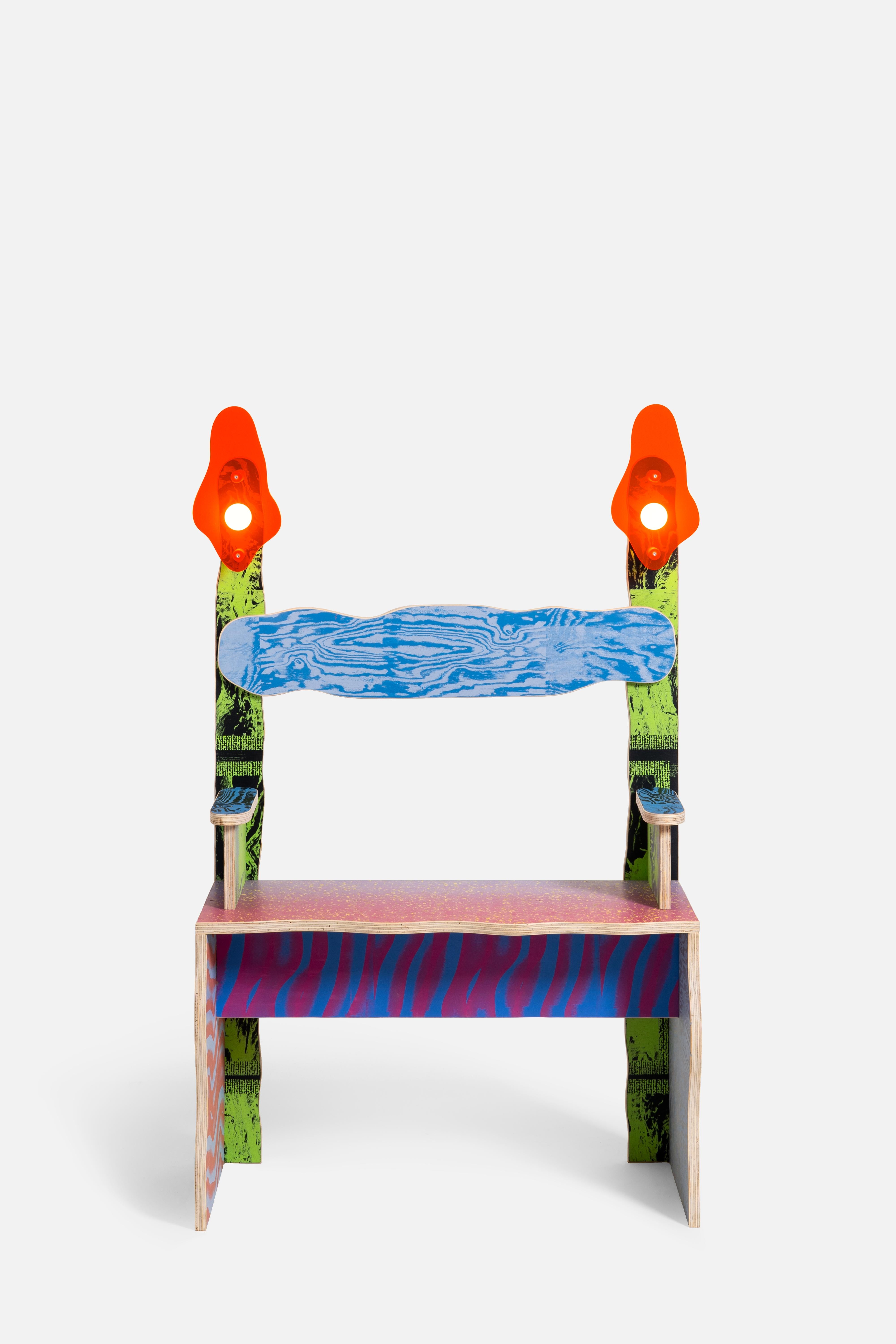 CRLL#128 / Library-Bench mit Lights / Buntes Holz im Handsiebdruck im Zustand „Neu“ im Angebot in Vicenza, IT