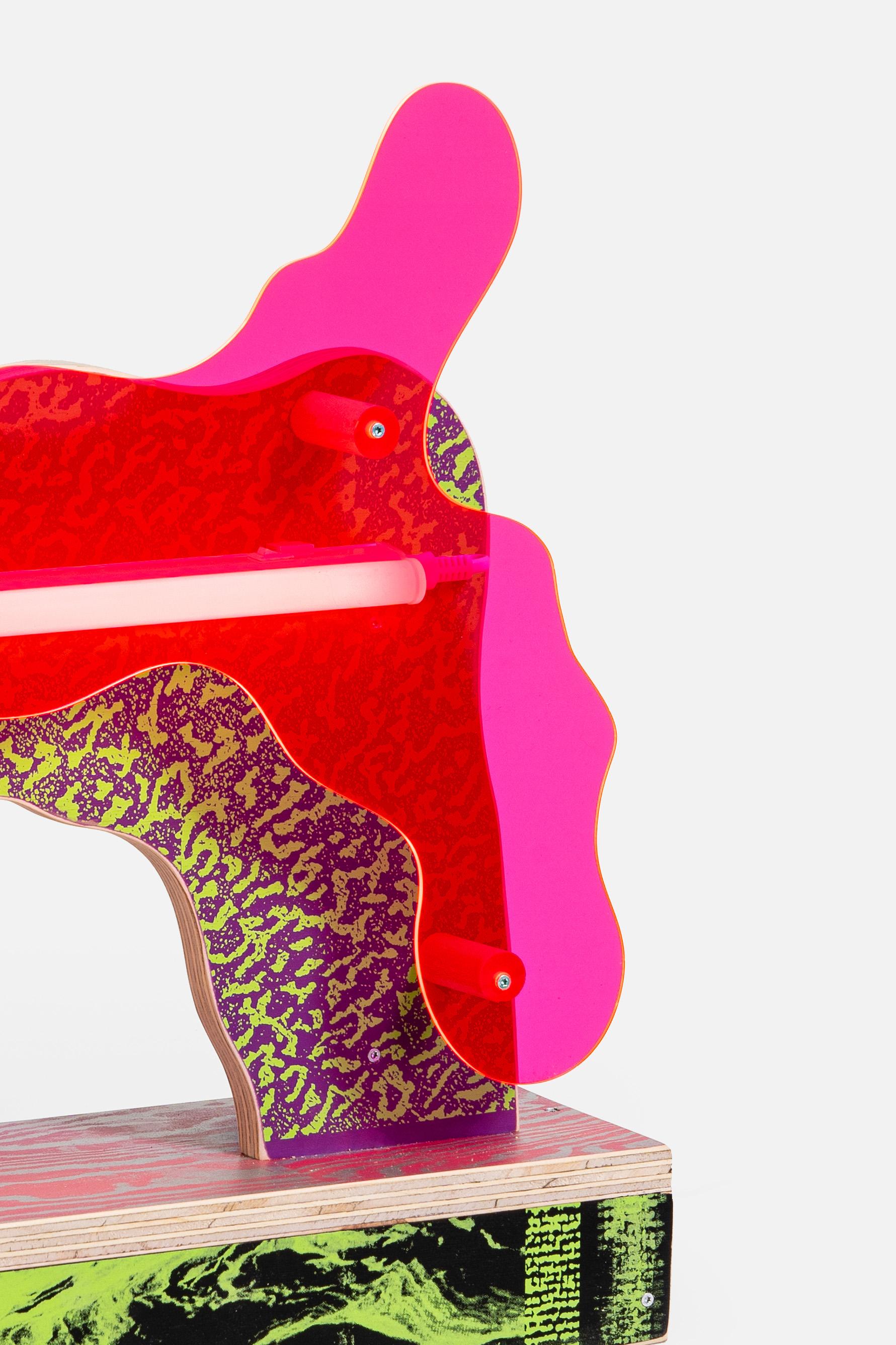 Hand-Crafted CRLL#129 / Table Light / Colorful Wood Screenprinted by Hand For Sale