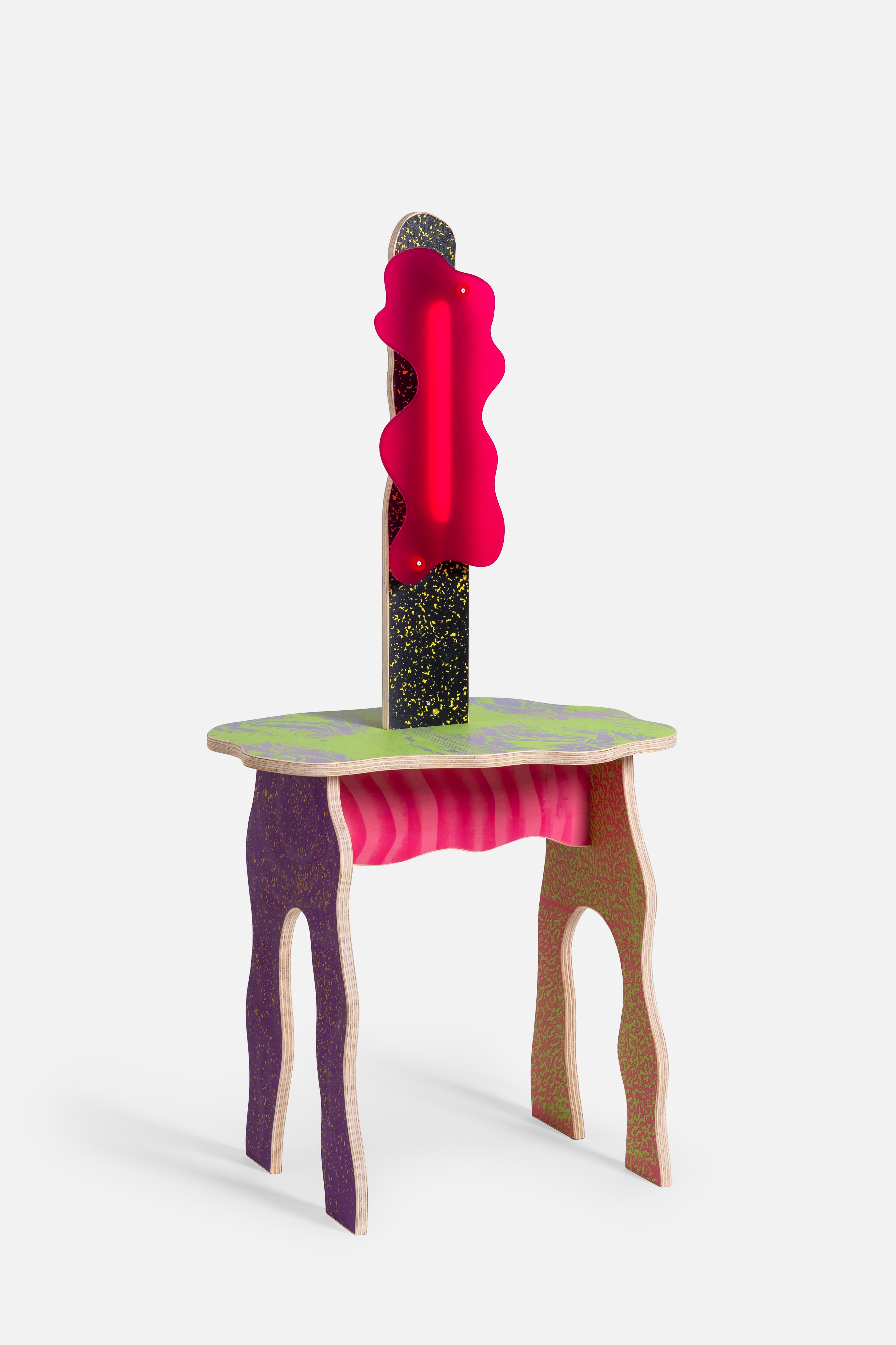 This seating and lighting is a one-of-a-kind piece, designed and crafted in 2024 by the duo Edizioni Brigantino.
Their practice is a vibrant and playful fusion of contemporary art and design. The work is made using Chilean pine plywood as a base,