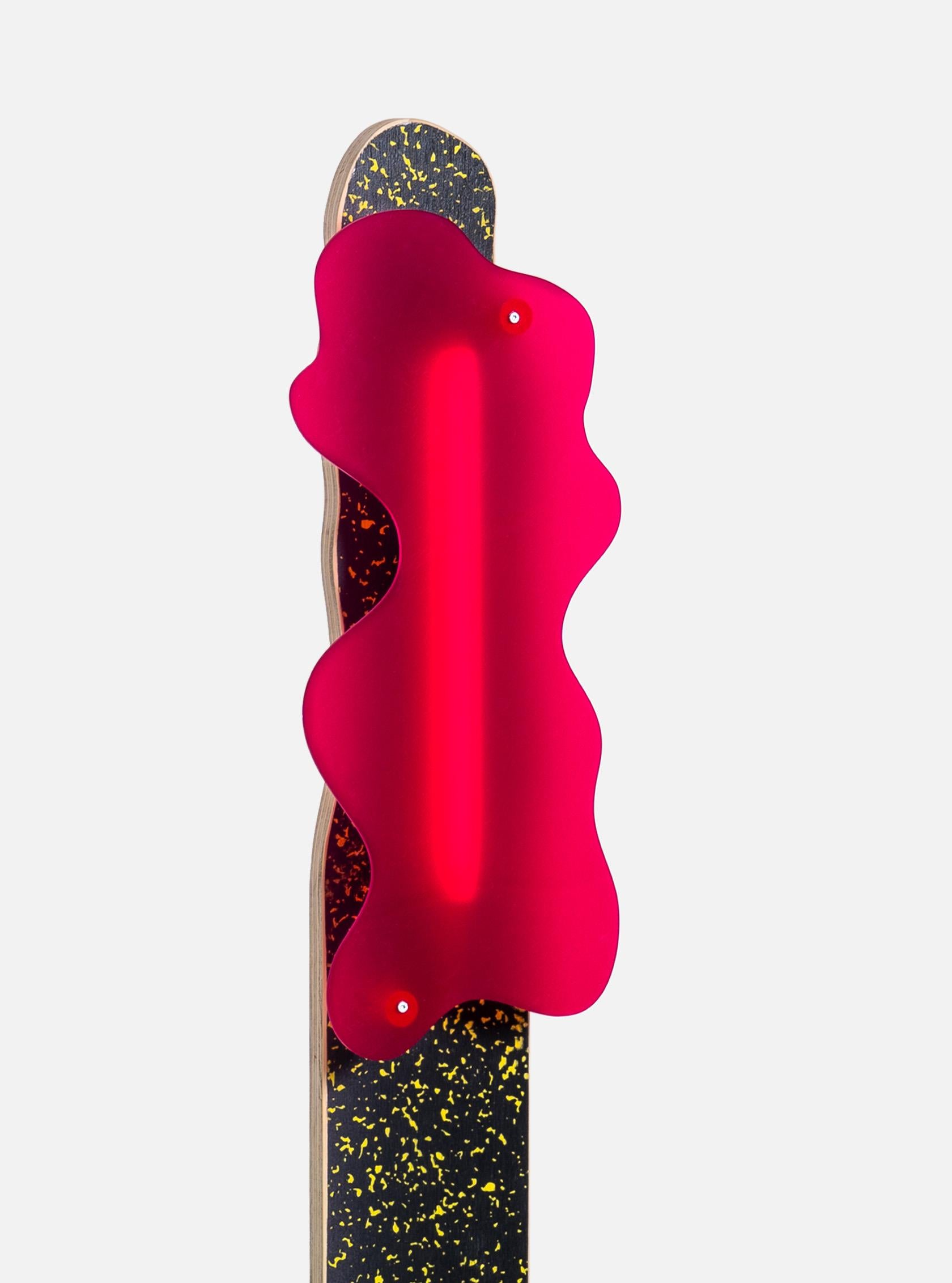 Post-Modern CRLL#133 / Small Table with Light / Colorful Wood Screenprinted by Hand For Sale