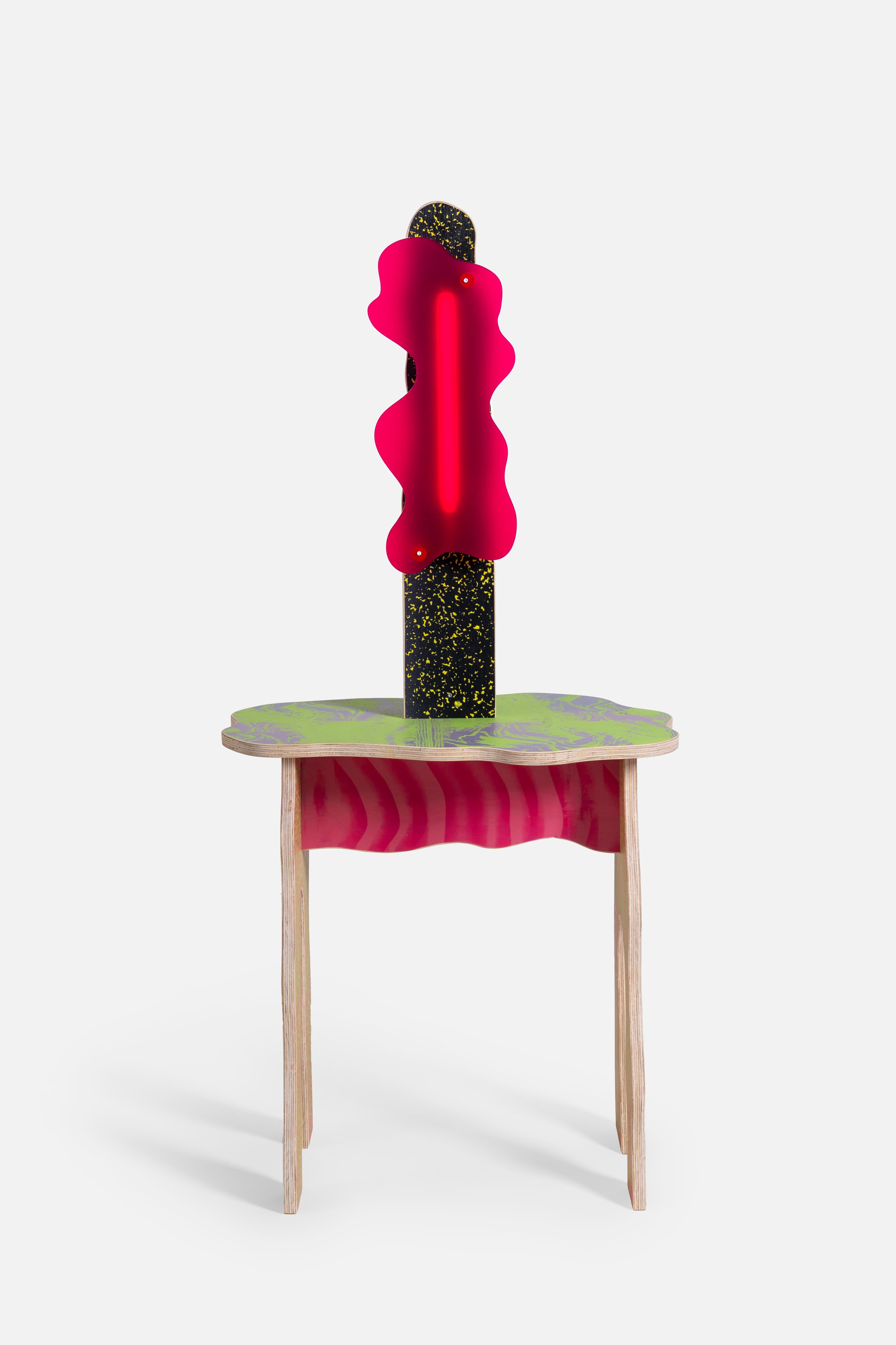 Italian CRLL#133 / Small Table with Light / Colorful Wood Screenprinted by Hand For Sale