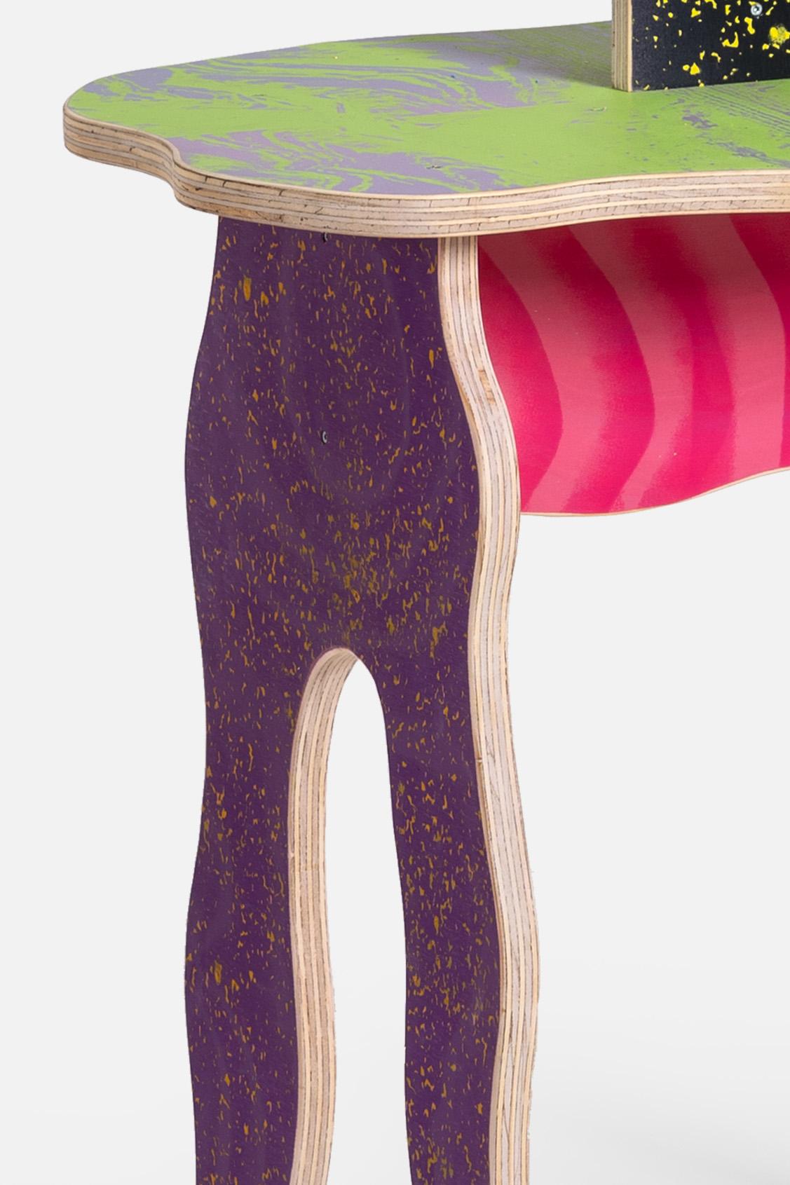 Contemporary CRLL#133 / Small Table with Light / Colorful Wood Screenprinted by Hand For Sale