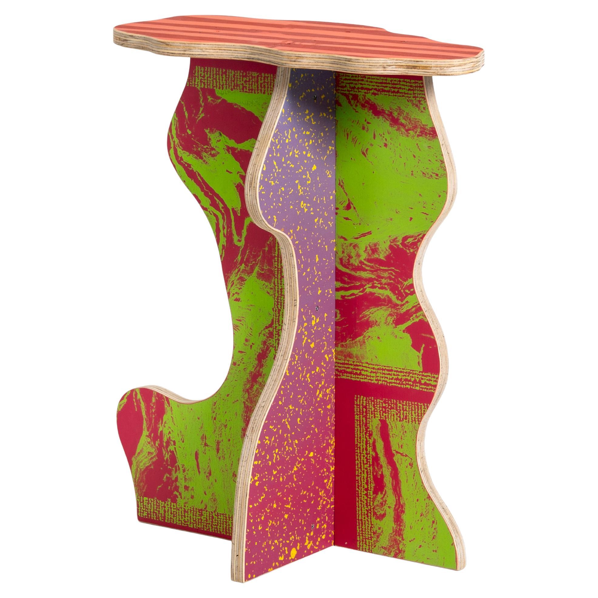 CRLL n°137 / Tabouret / Impression colorée de soie sur contreplaqué