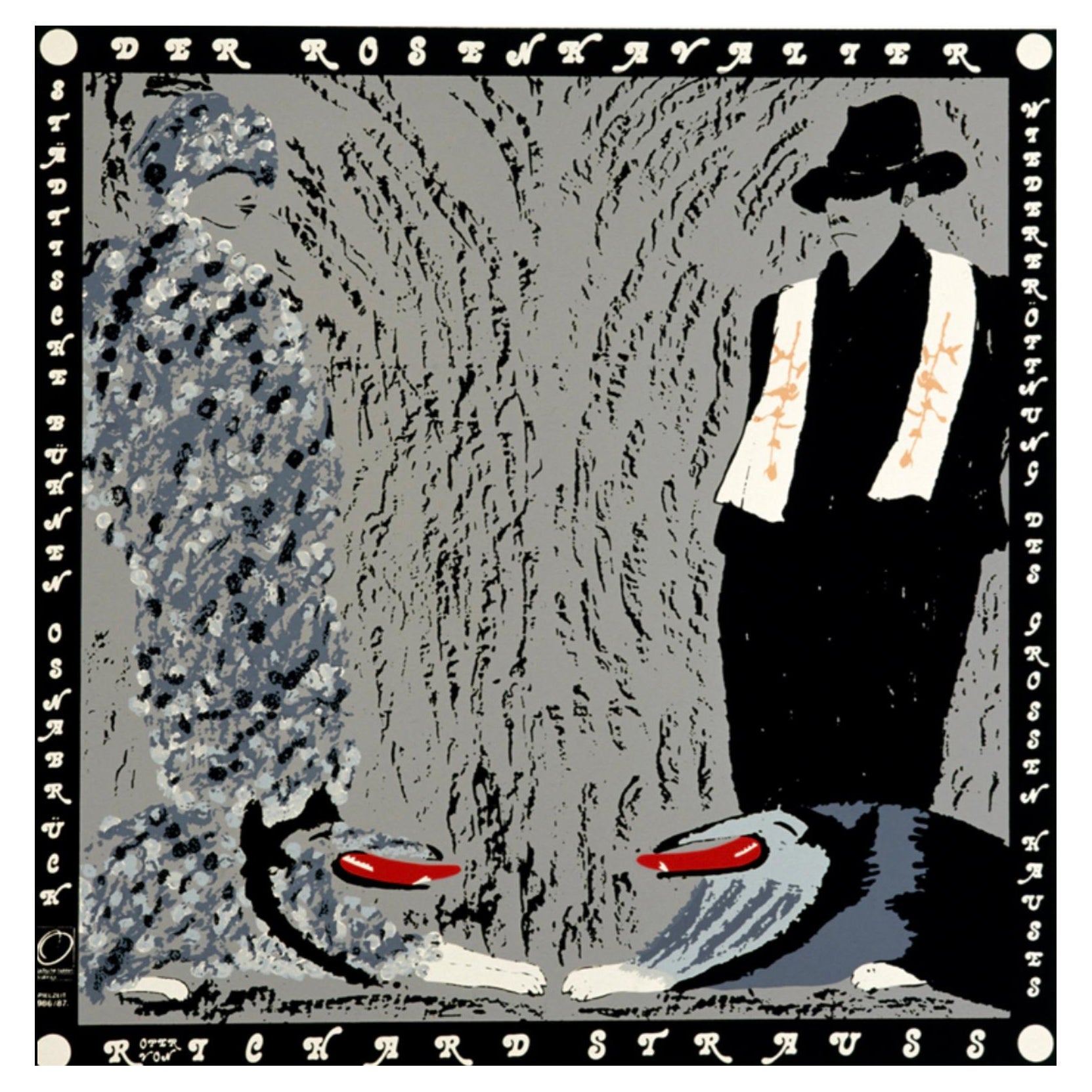 Affiche rétro originale Croatie, BORIS BUCAN, « THE ROSENKAVALIER OPERA » (L'opéra ROSENKAVALIER) vers 1980 en vente