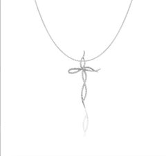 Croc Cross Pendant Necklace with diamonds in 18k White Gold and Croc Tail detail