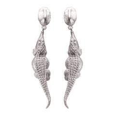 Croc Hornback Dangle Sterling Silver Earrings