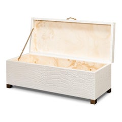Croc Leather Box in Ivory with Brass Handle