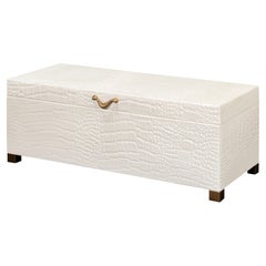 Croc Leather Box in Ivory with Brass Handle