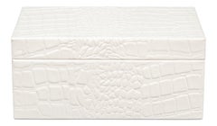 Croc Leather Box in White, Set of 2