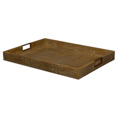 Croc Leather Tray in Antique Green