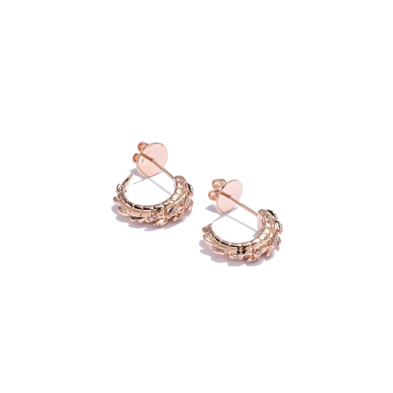 Croc Tail Hoops in 18ct Rose Gold with Pink Argyle Diamonds For Sale 2
