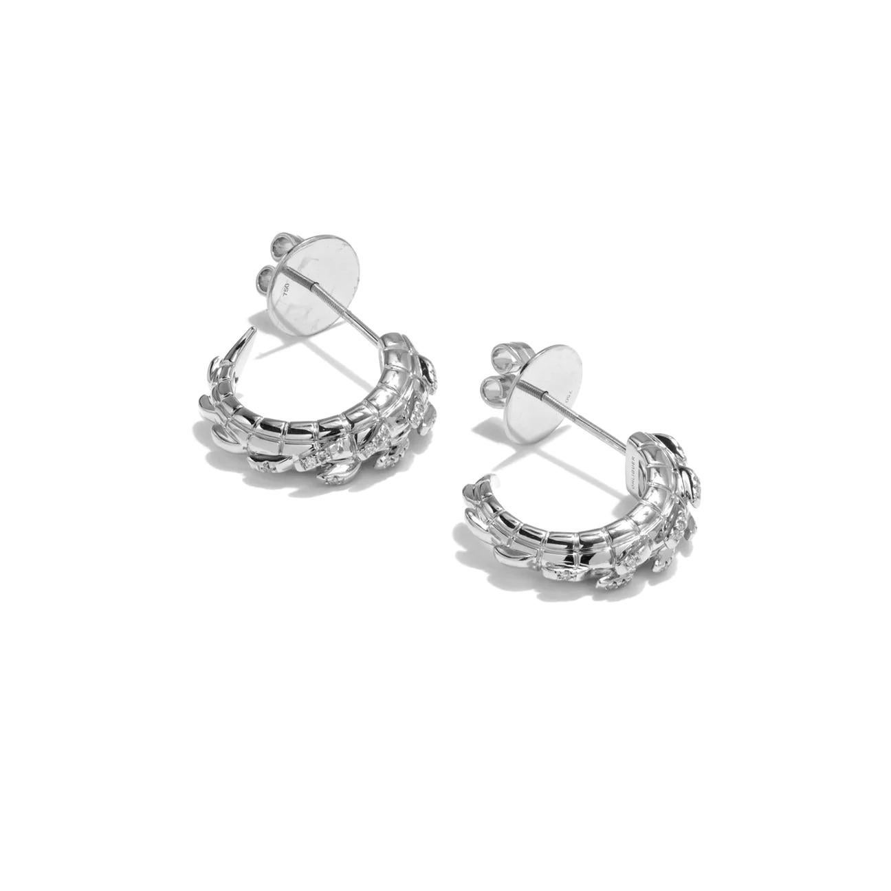 Contemporary Croc Tail Hoops in 18ct White Gold with White Diamonds For Sale