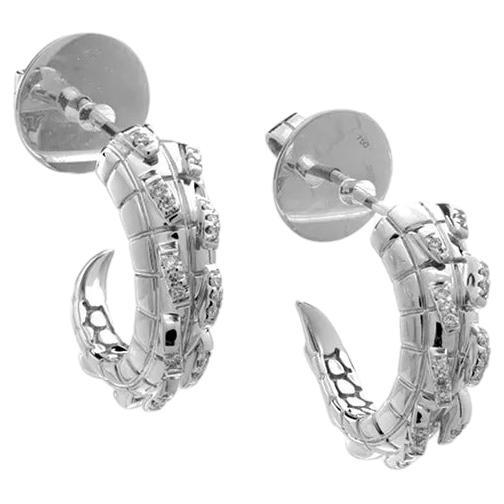 Croc Tail Hoops in 18ct White Gold with White Diamonds For Sale