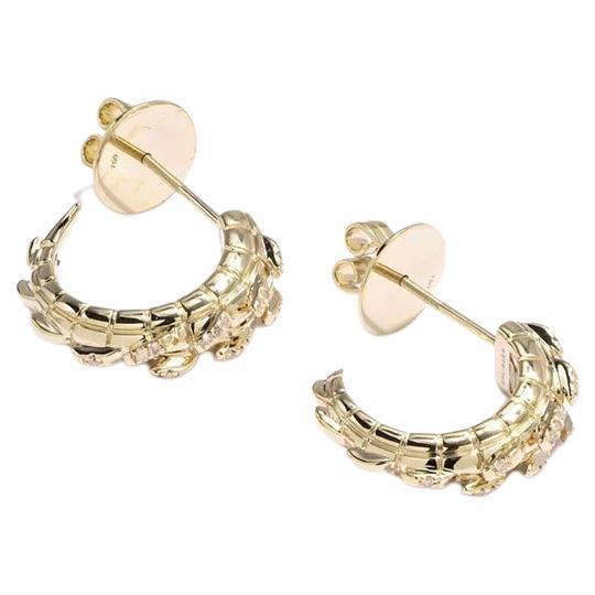 Croc Tail Hoops in 18ct Yellow Gold with Yellow Diamonds For Sale