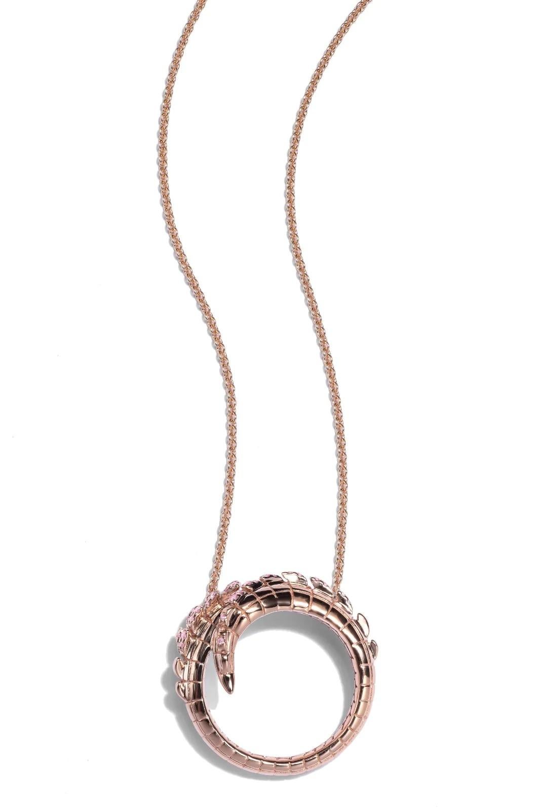 Contemporary Croc Tail Pendant in 18ct Rose Gold with Pink Argyle Diamonds For Sale